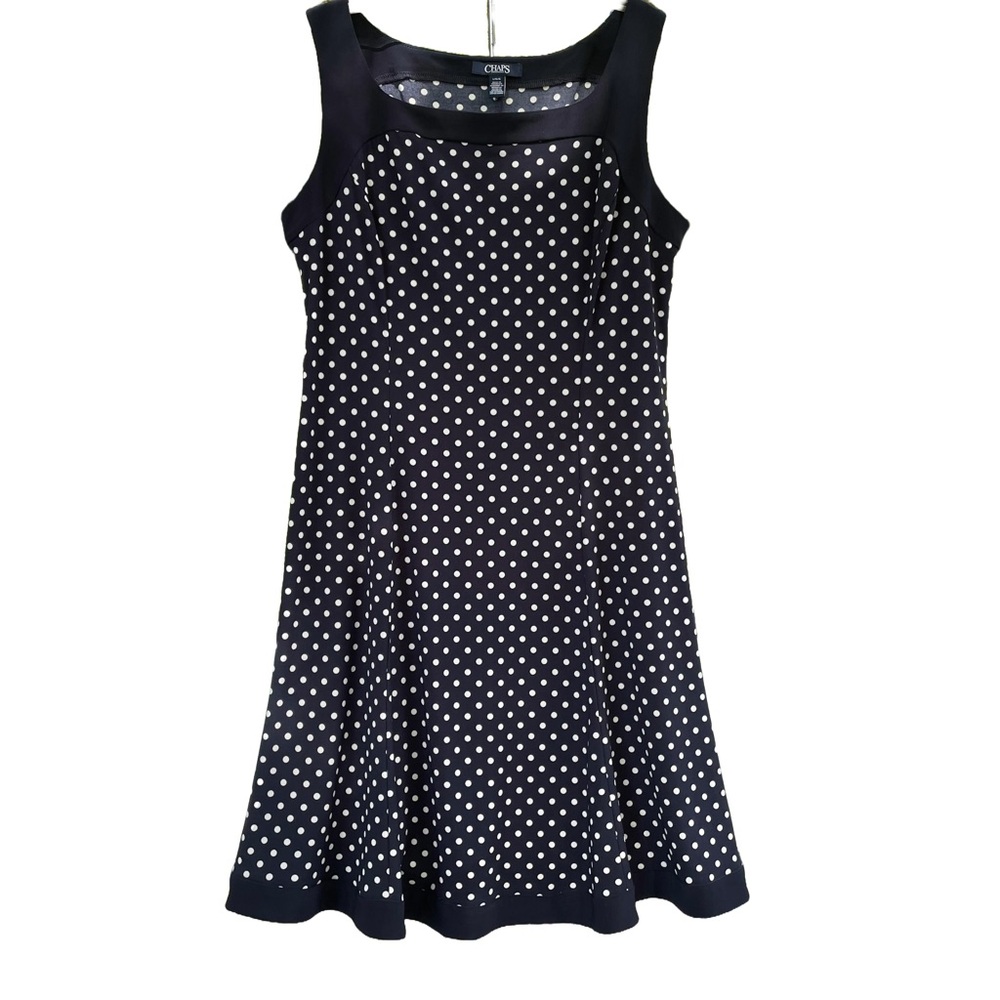 Chaps Navy Blue Polka Dot Sleeveless A-Line Dress